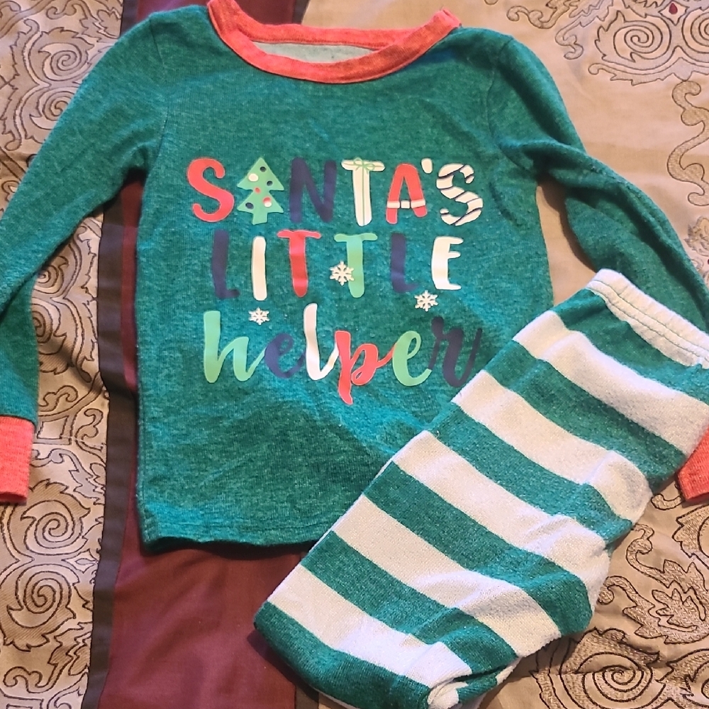Santa's Little Helper Kids Pajamas - Green and Red
